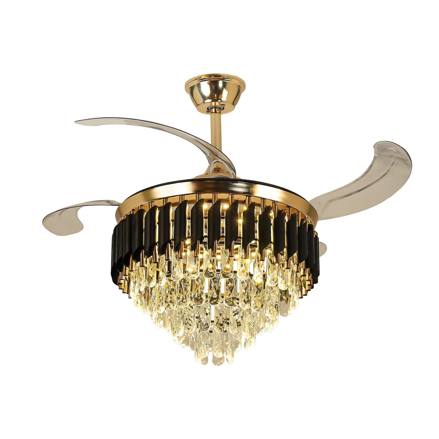 Akaay  Electricals Metal 42 Inchs Black Mamba Ceiling Fan Chandelier with Remote Control Retractable Blades - Trio Light Color(Inbuilt Led)